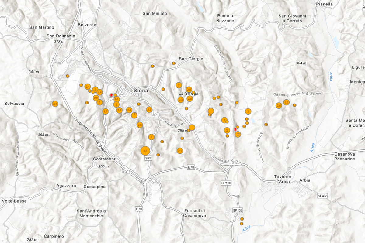 Sequenza sismica vicino Siena, 8 febbraio 2023