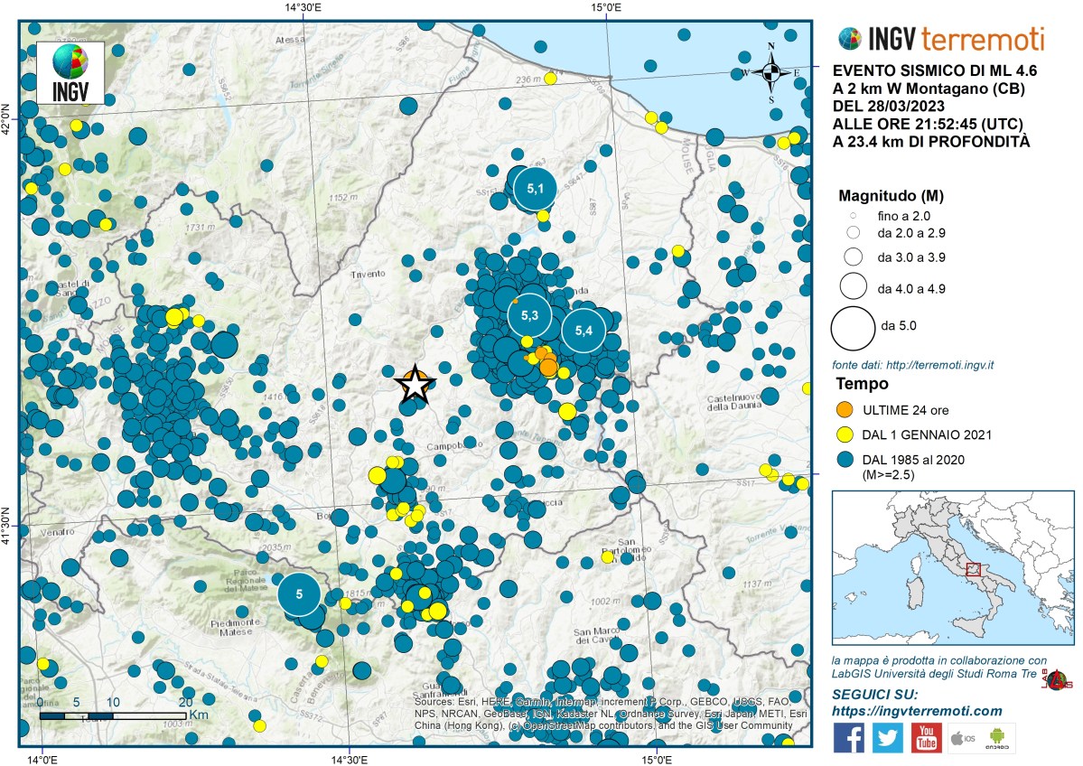 Evento sismico del 28 marzo 2023, ML 4.6, Mw 4.6, in provincia di Campobasso
