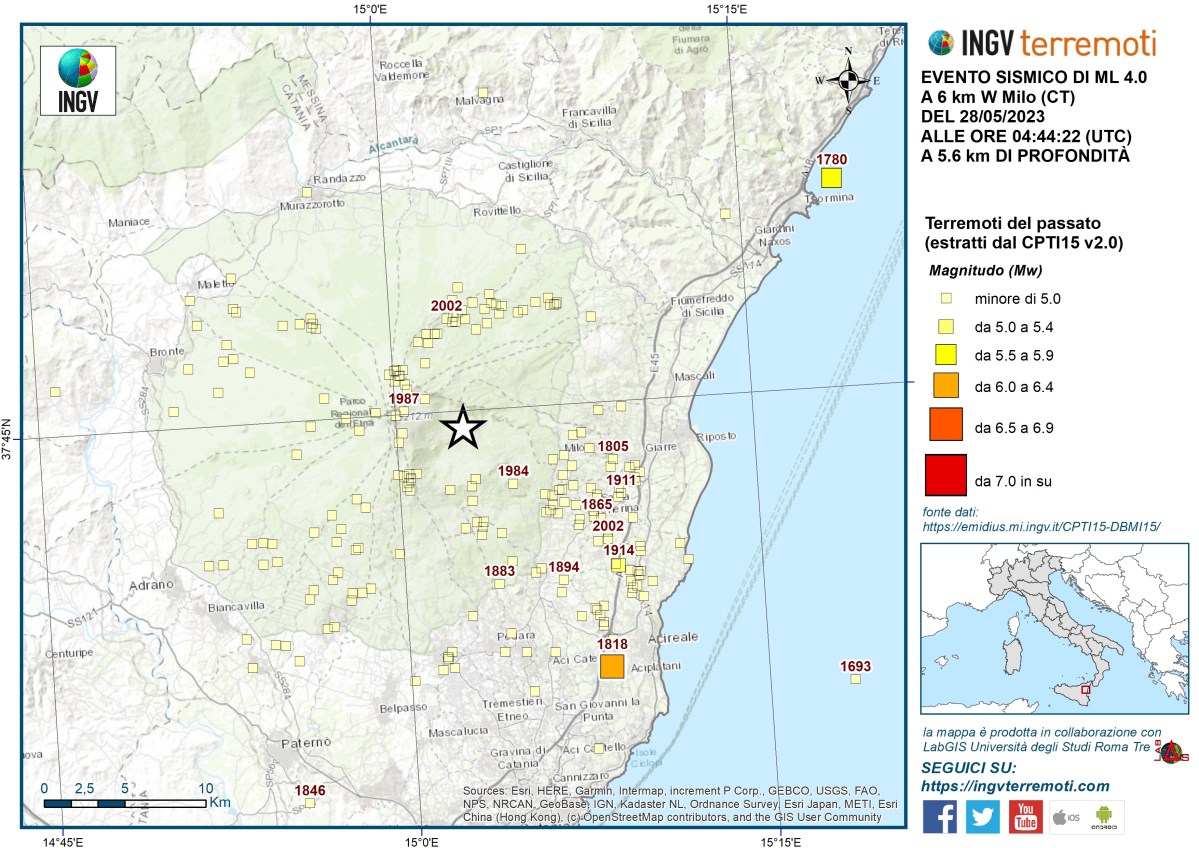 Evento sismico del 28 maggio 2023, ML 4.0 in provincia di Catania