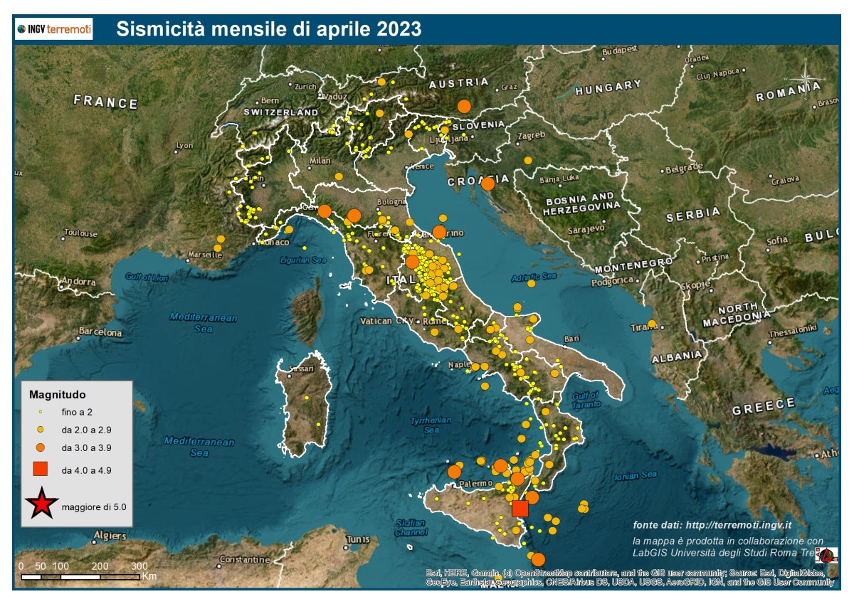 Le mappe mensili della sismicità, aprile 2023