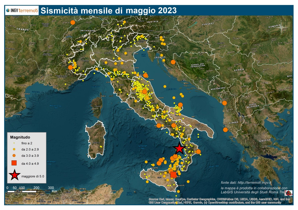 Le mappe mensili della sismicità, maggio 2023