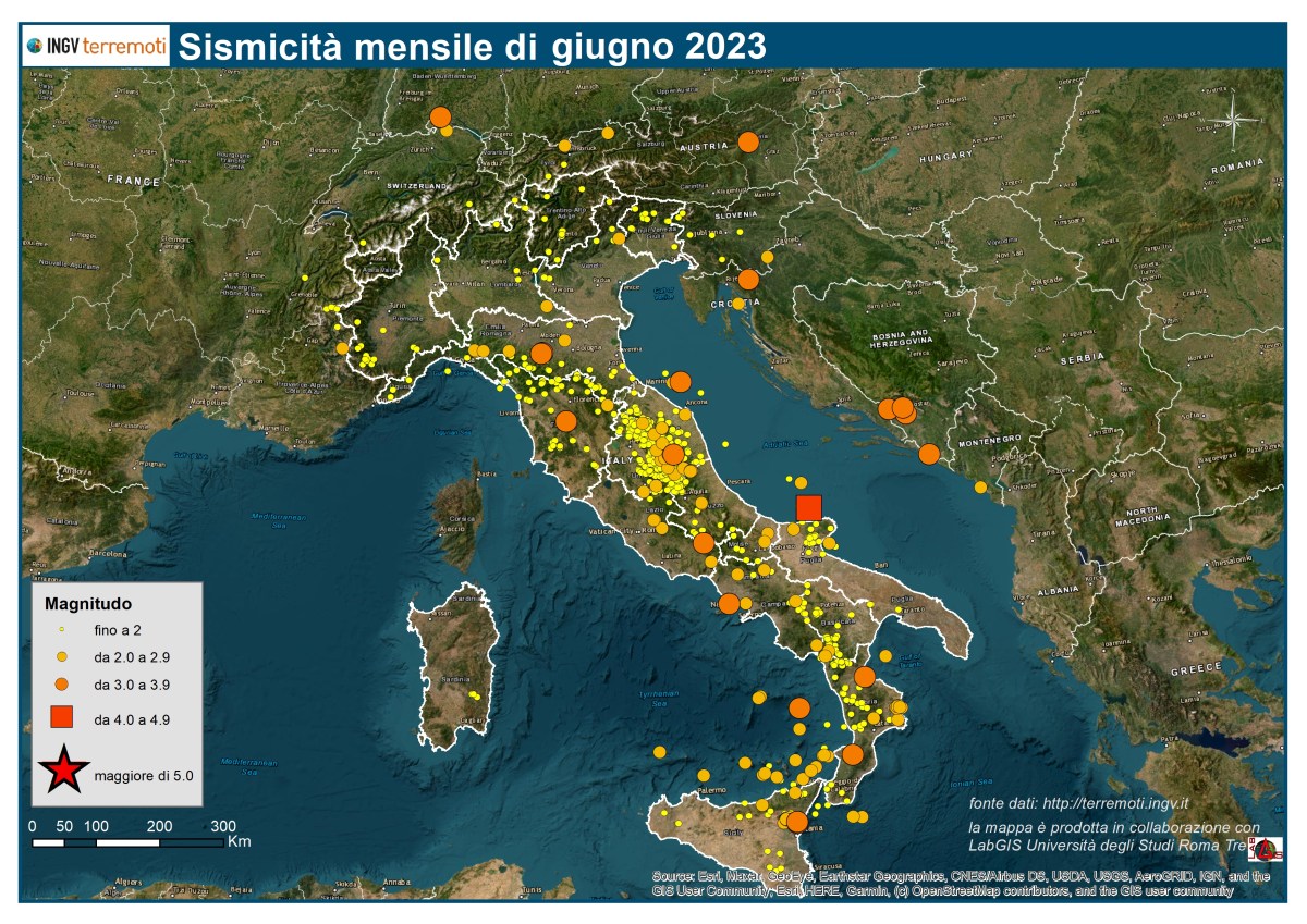 Le mappe mensili della sismicità, giugno 2023