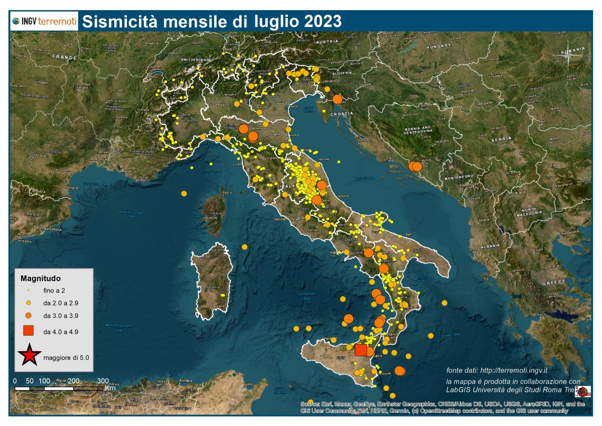 Le mappe mensili della sismicità, luglio 2023