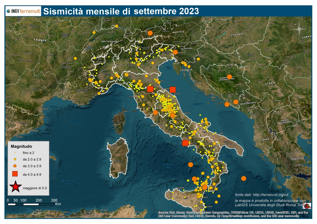 Le mappe mensili della sismicità, settembre 2023