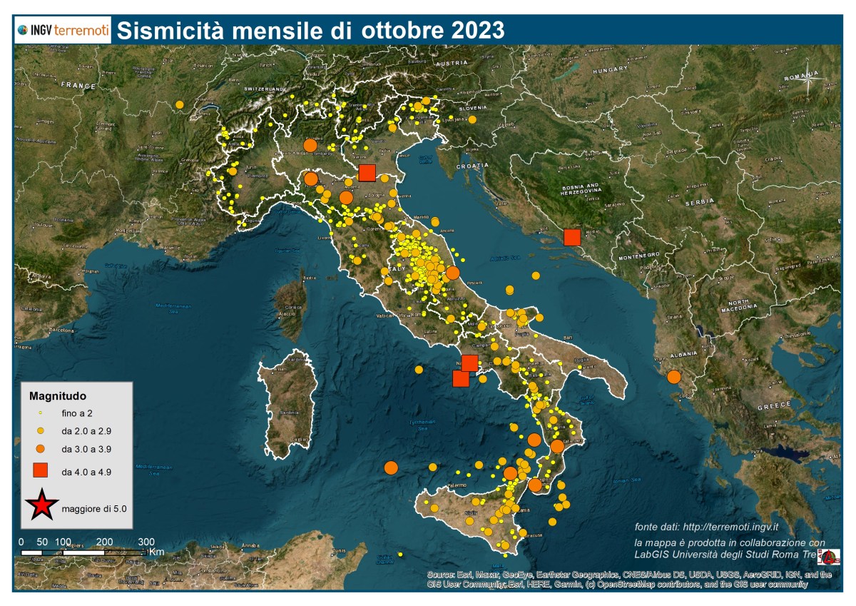 Le mappe mensili della sismicità, ottobre 2023
