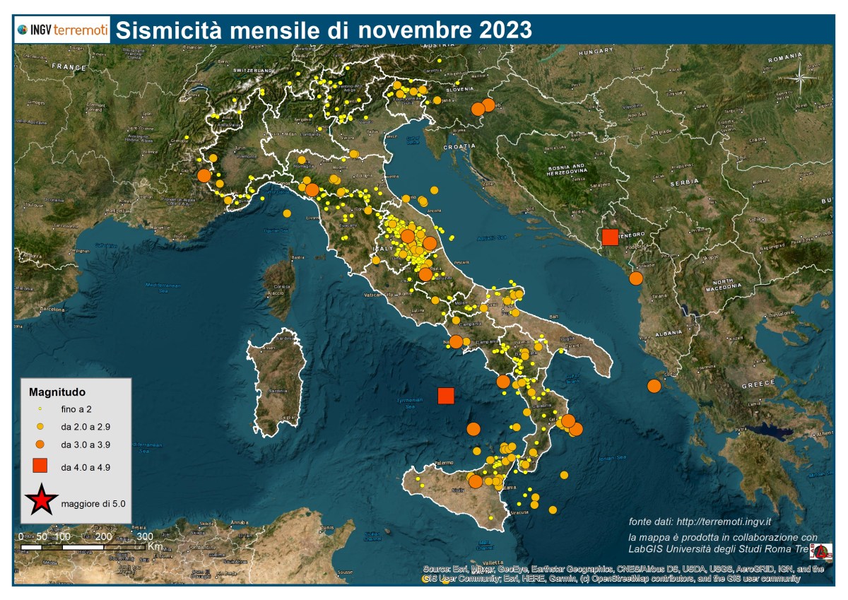 Le mappe mensili della sismicità, novembre 2023