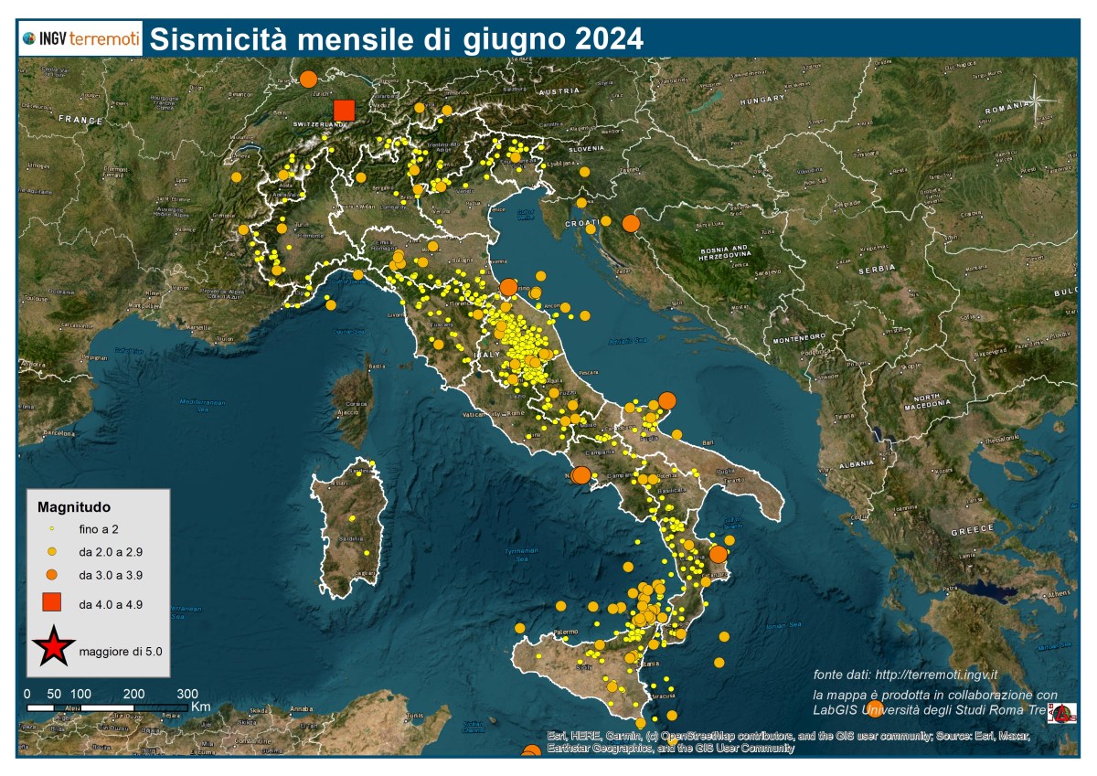 Le mappe mensili della sismicità, giugno 2024