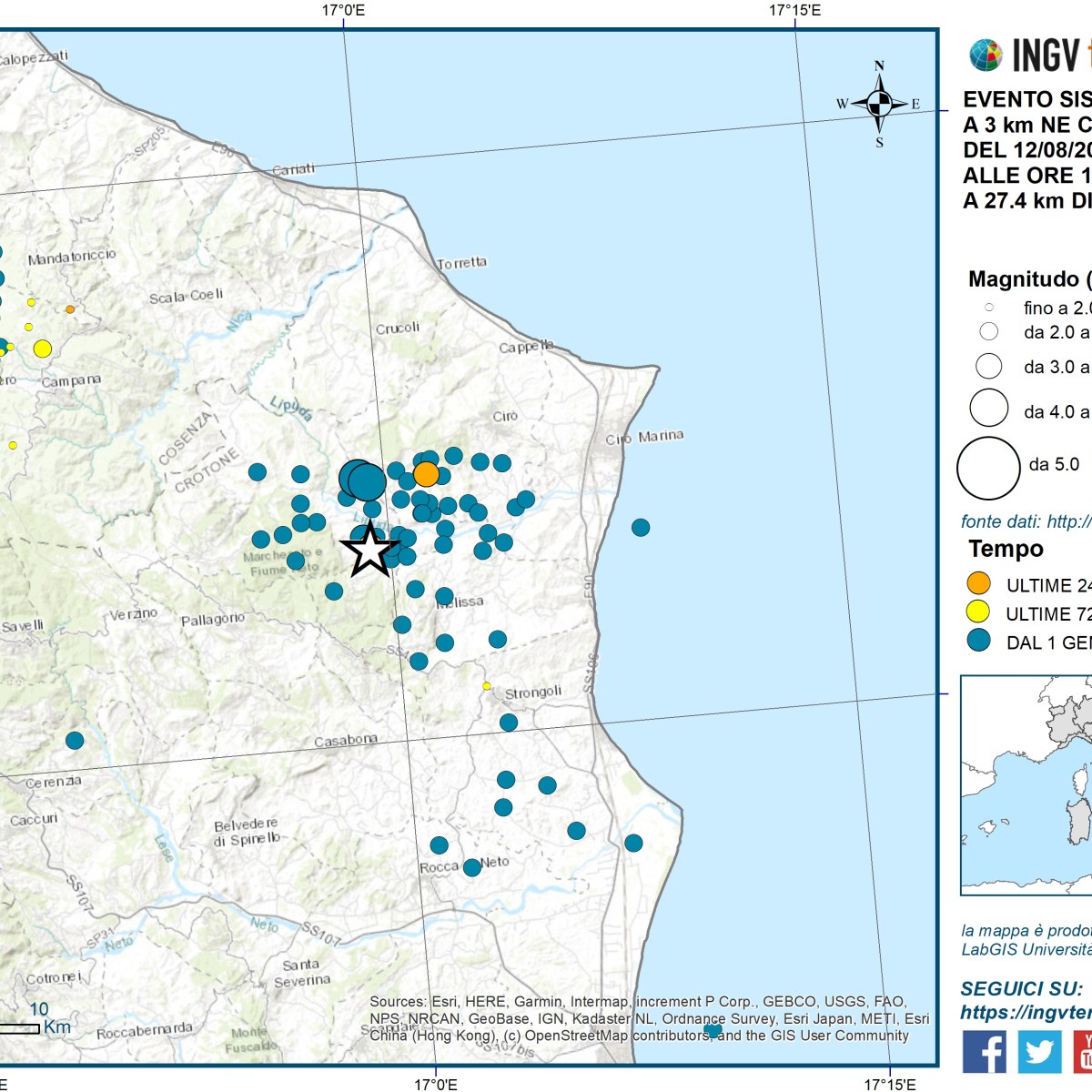 Eventi sismici in provincia di Crotone, 12 agosto 2024