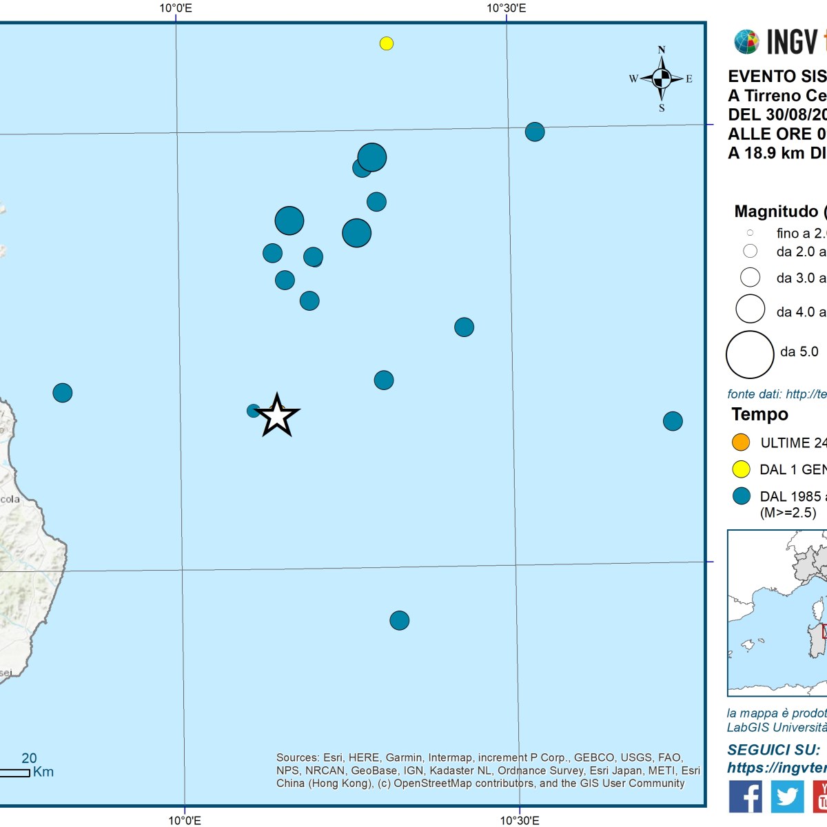 Terremoto al largo della Sardegna del 30 agosto 2024, Ml 3.3