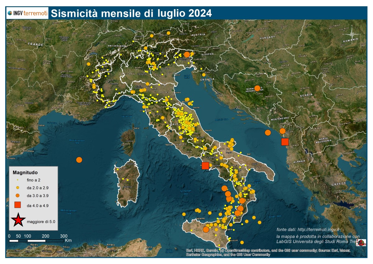 Le mappe mensili della sismicità, luglio 2024