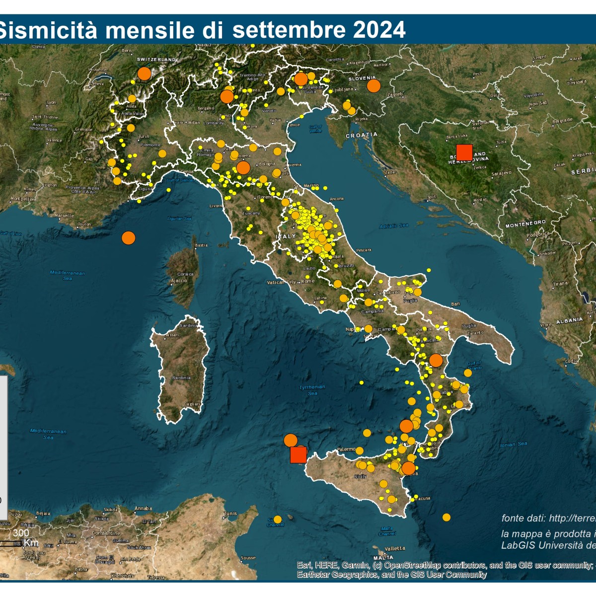 Le mappe mensili della sismicità, settembre 2024