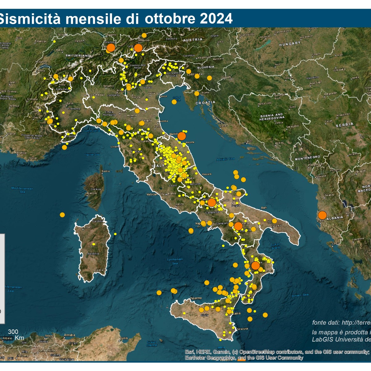 Le mappe mensili della sismicità, ottobre 2024