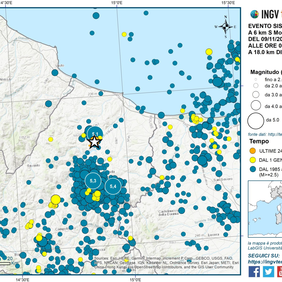 Evento sismico di magnitudo ML 4.0, in provincia di Campobasso, 9 novembre 2024