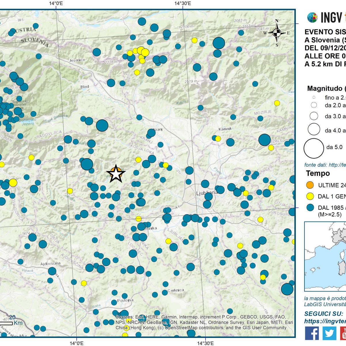 Evento sismico ML 4.1, in Slovenia, 9 dicembre 2024