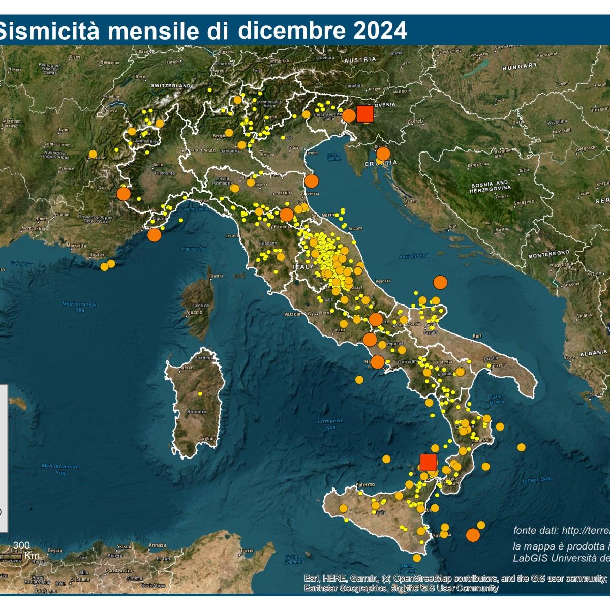 Le mappe mensili della sismicità, dicembre 2024