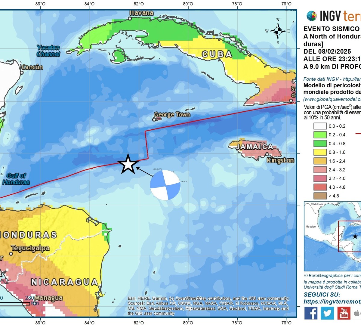 Terremoto M7.4 nel Mar dei Caraibi, 9 febbraio 2025