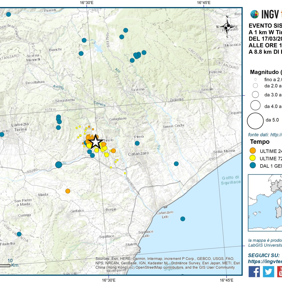 Sequenza sismica in provincia di Catanzaro, 17 marzo 2025: aggiornamento delle ore 13:00