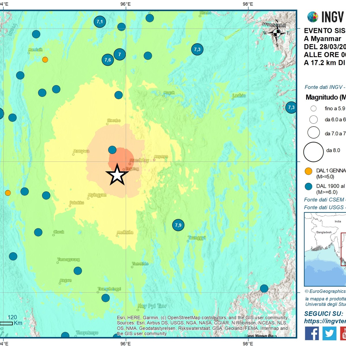 Terremoto di magnitudo Mwp 7.7 in Myanmar (Birmania), 28 marzo 2025