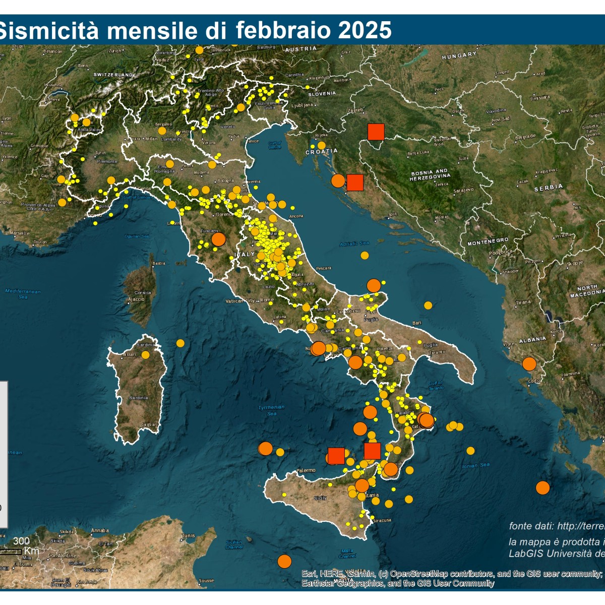 Le mappe mensili della sismicità, febbraio 2025