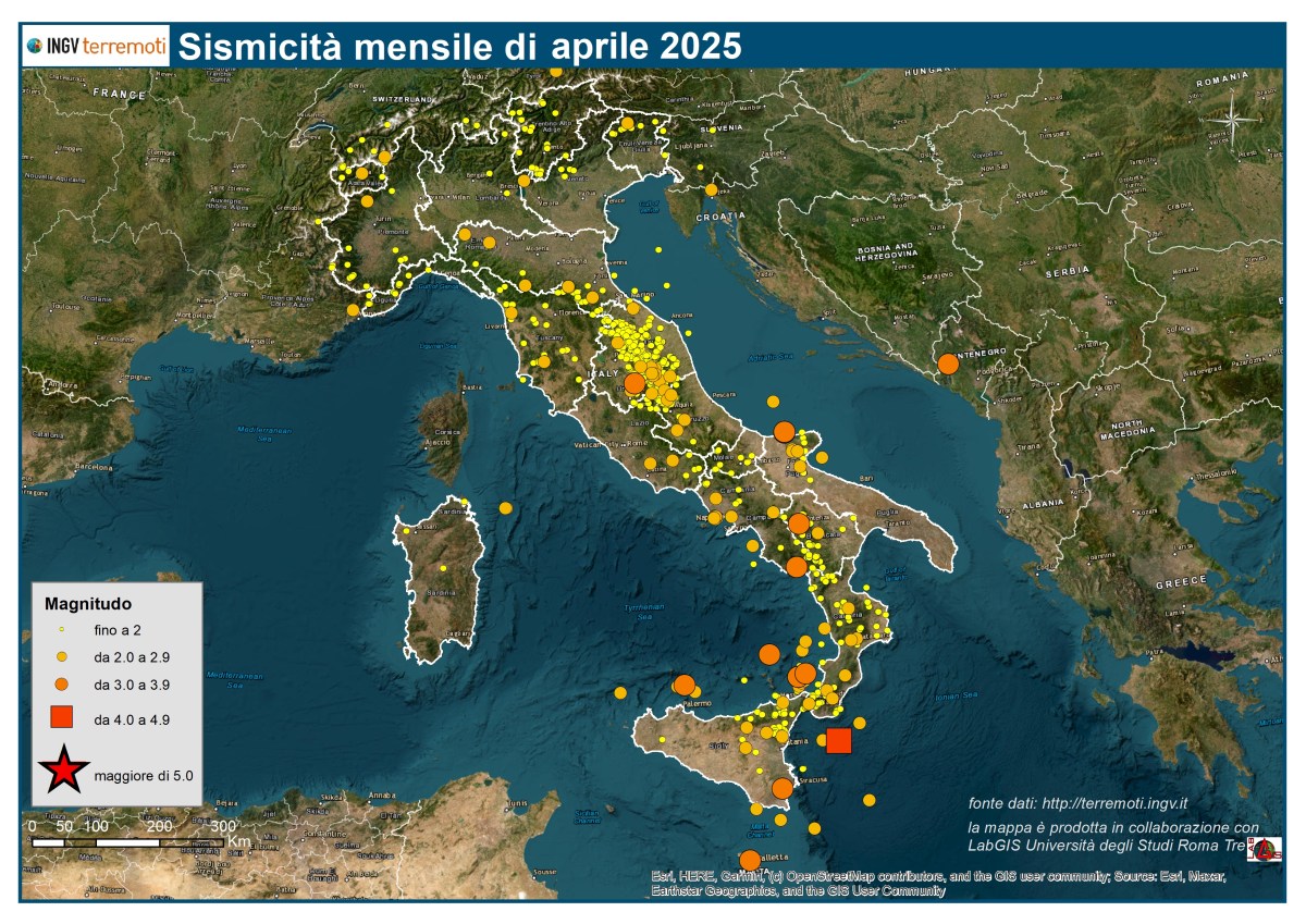 Le mappe mensili della sismicità, aprile 2025