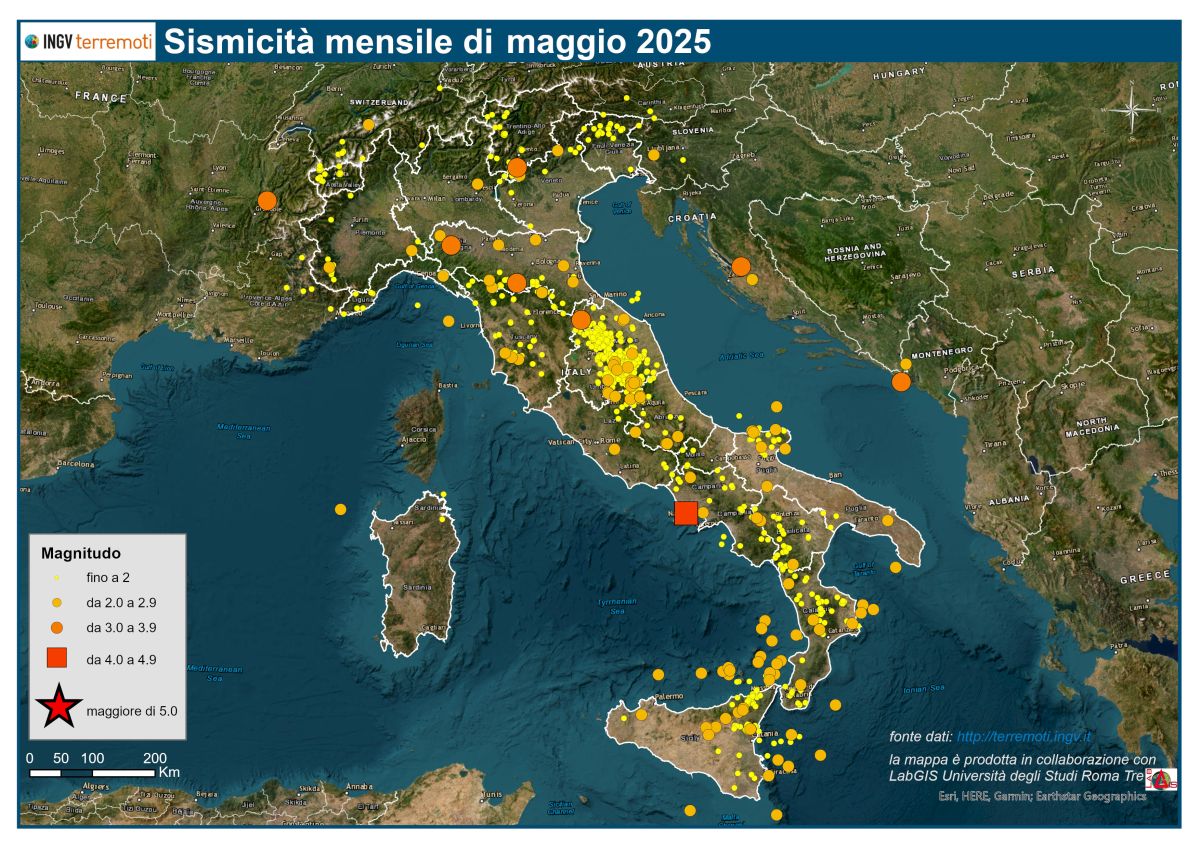 Le mappe mensili della sismicità, maggio 2025