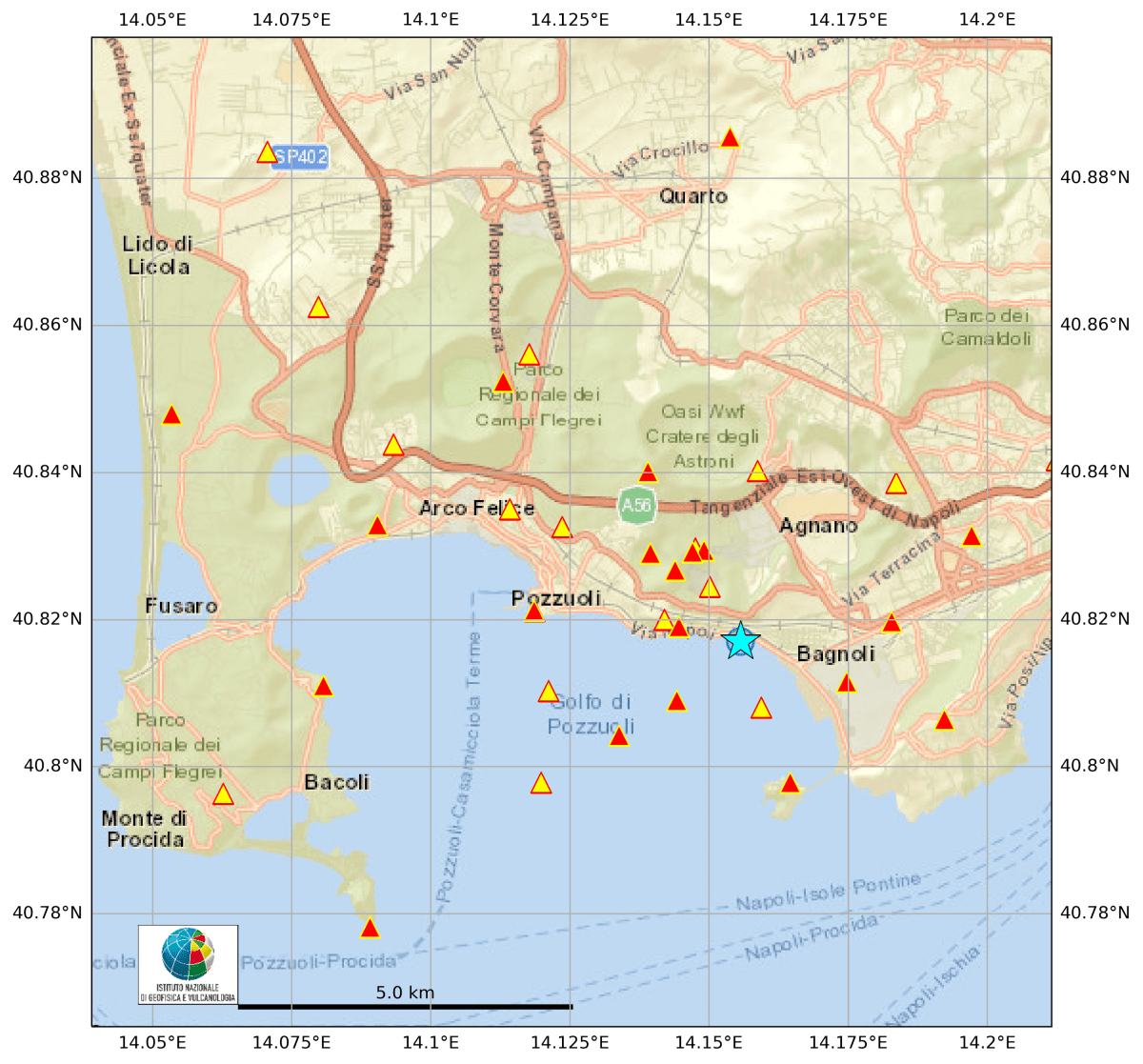 Evento sismico ai Campi Flegrei, Md 4.0, 18 luglio 2025
