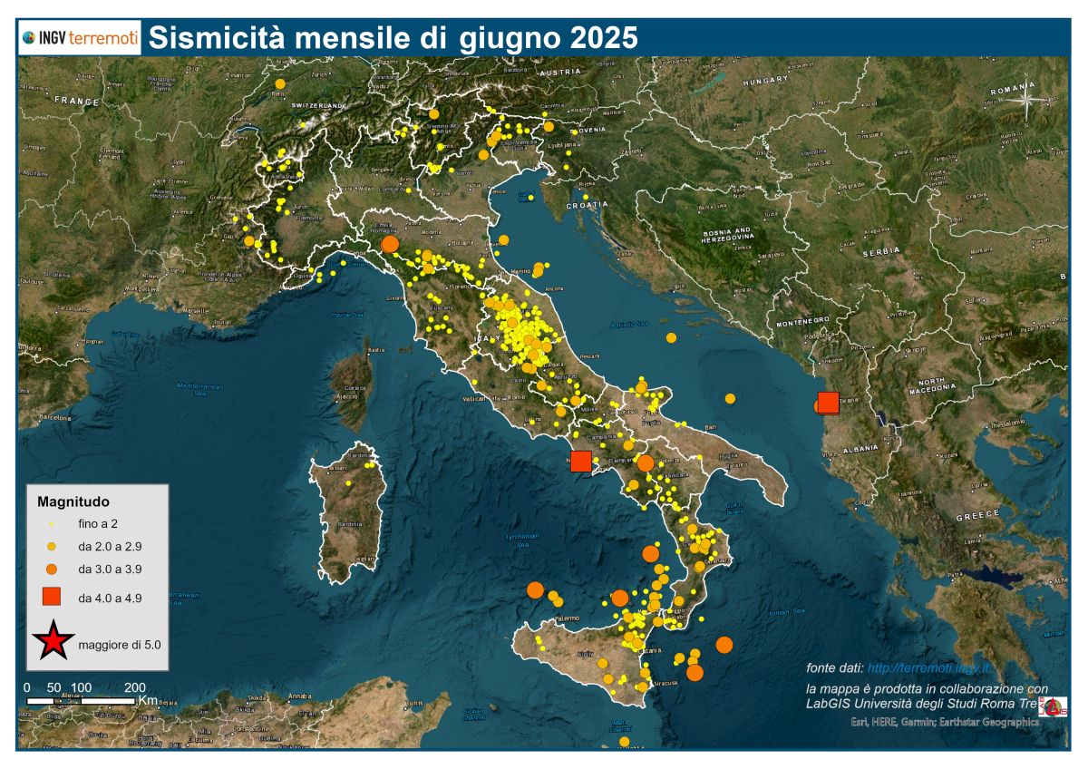 Le mappe mensili della sismicità, giugno 2025