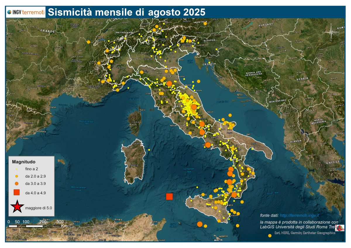 Le mappe mensili della sismicità, agosto 2025