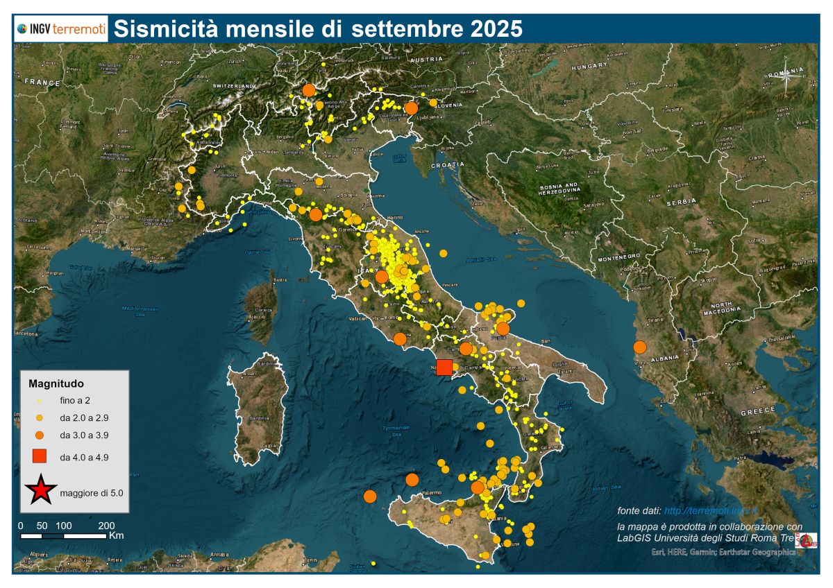 Le mappe mensili della sismicità, settembre 2025